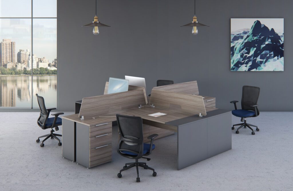 Escritorio ejecutivo moderno STÄNZA con superficie laminada y cajonera lateral